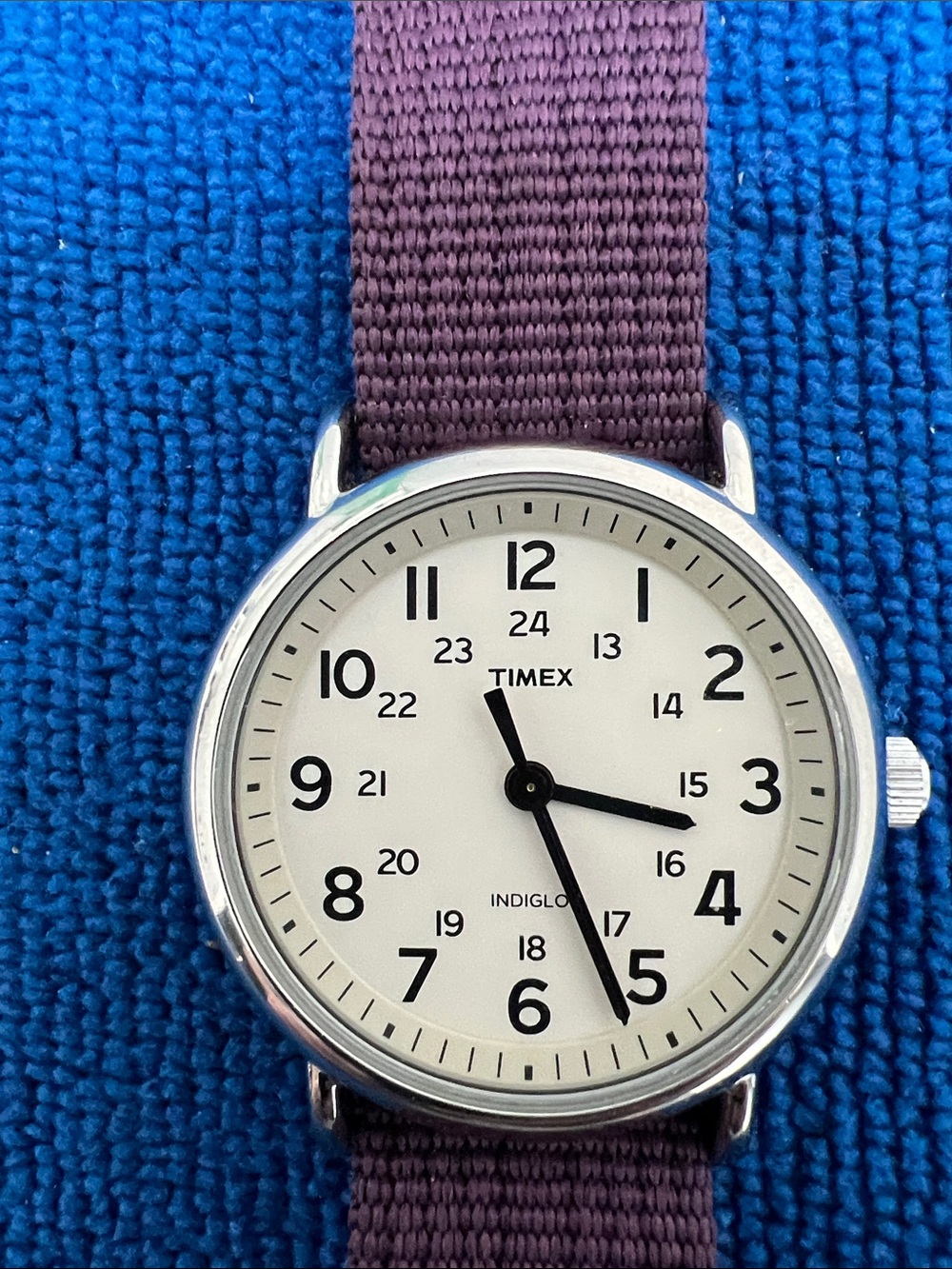 Timex Men’s Purple Fabric Strap Watch with White Dial